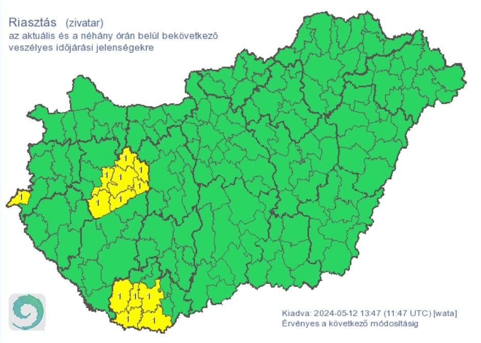 Elsőfokú riasztást adtak ki heves zivatarok veszélye miatt több dunántúli járásra