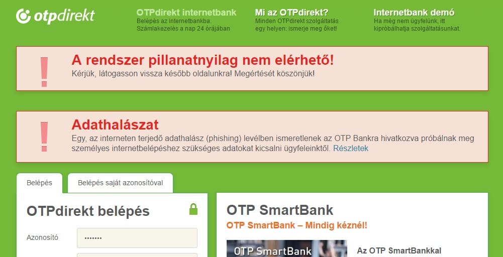 Rövid időre megint leállt az OTP netbankja