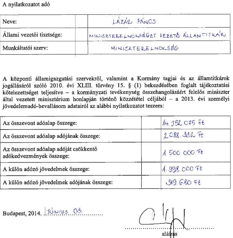 Lázár 1,5 milliós adóalapkedvezményt kapott