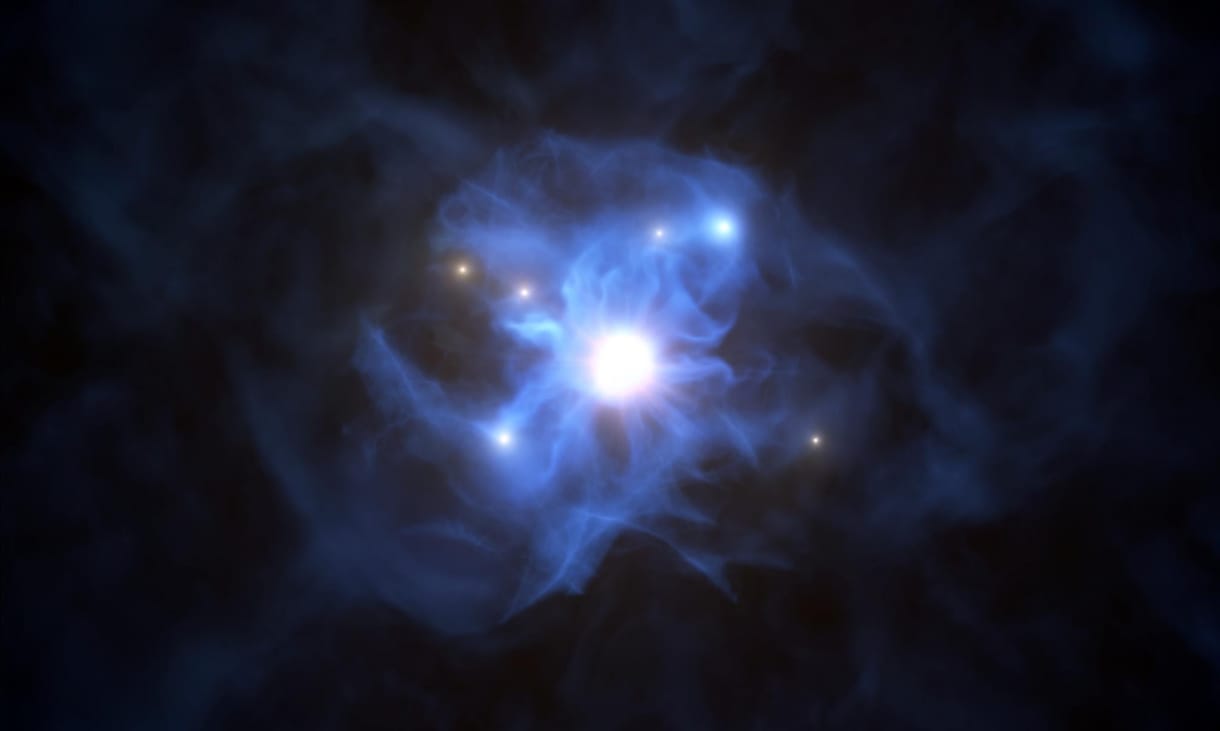 Lefotóztak egy szupernagy fekete lyuk hálójának fogságába esett galaxisokat