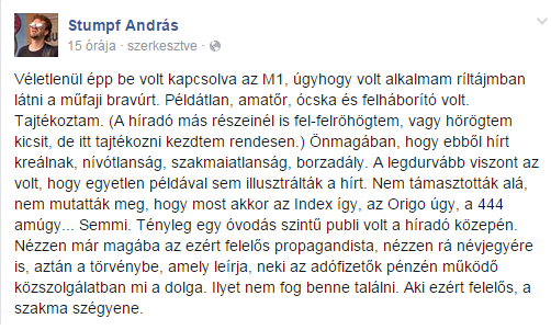 A Heti Válasz-os Stumpf is kiakadt az M1 híradóján