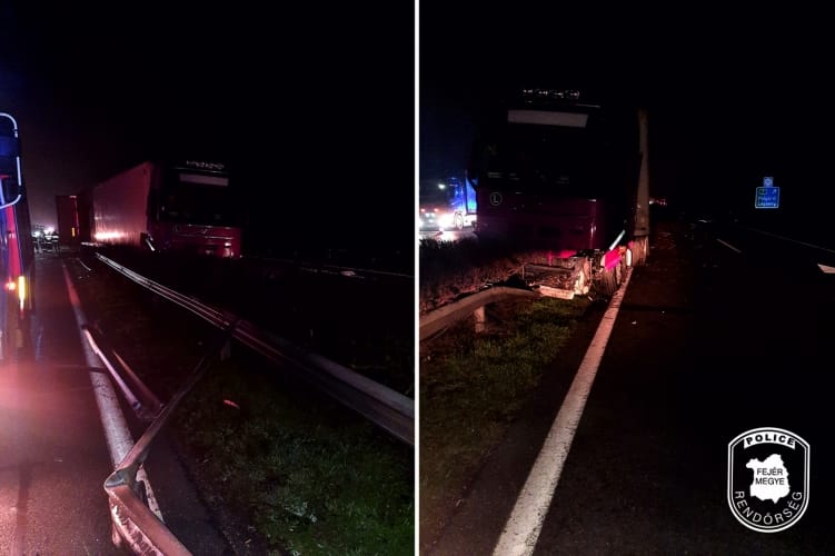 Szalagkorlátnak ütközött egy teherautó az M7-esen