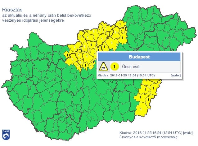 Riasztást adtak ki Budapestre és több régióra – térkép