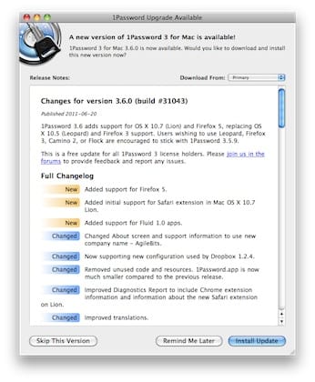 Itt az új 1Password frissítés, Lion és Firefox 5 támogatással!