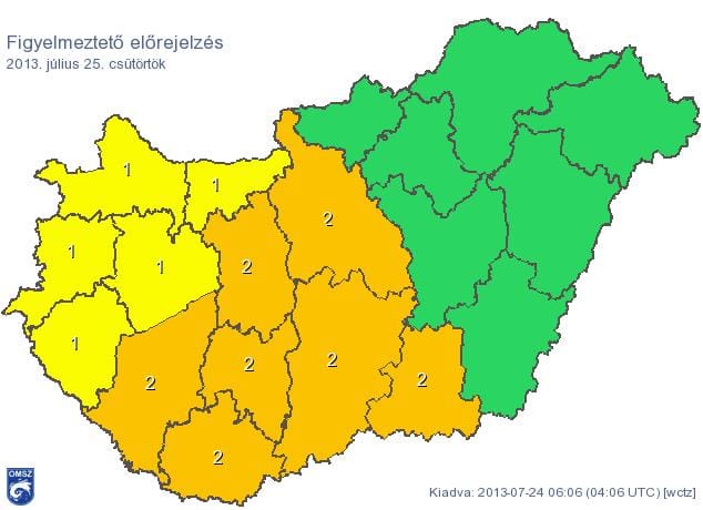 Figyelmeztetést adtak ki holnapra a fél országra
