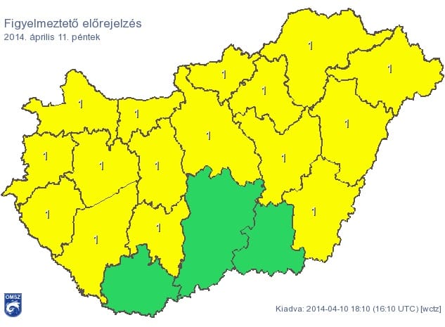 Figyelmeztetést adtak ki majdnem az egész országra - térkép