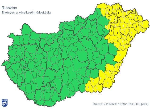 Riasztást adtak ki a felhőszakadások miatt - térkép