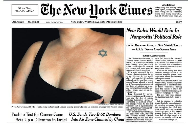 Fotó: mellbimbós címlappal jelent meg a New York Times