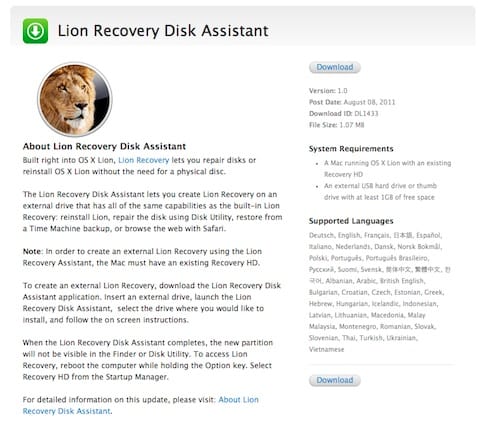 Letölthető a Lion Recovery Disk Assistant