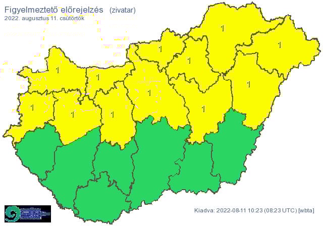 Veszélyjelzést adtak ki 12 megyére zivatar miatt