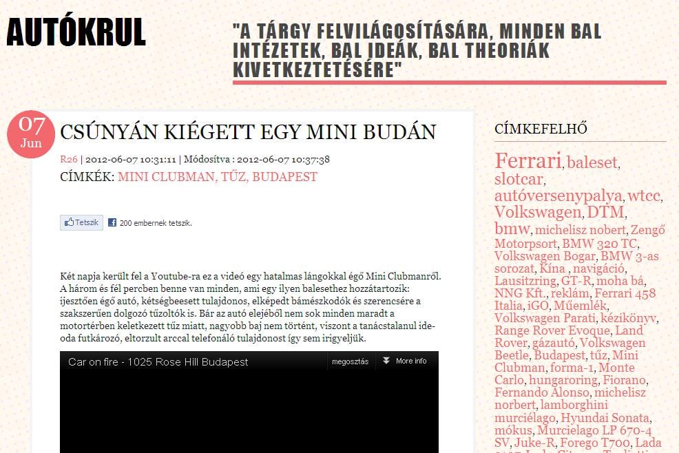 Így lángolt egy autó Budán - videó 