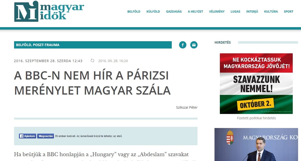 Kiakadtak a Magyar Időknél, hogy a BBC-n nem találták az írásukat