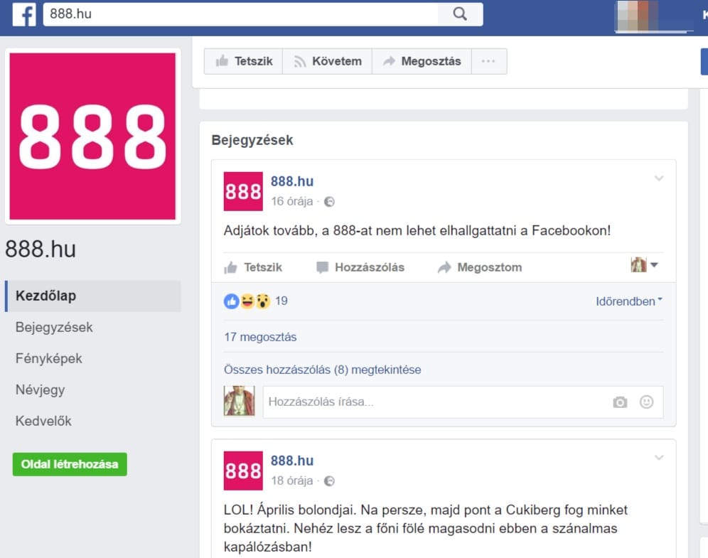 Gondolatrendőrség, liberális maffia, kiállások - áll a bál a 888 Facebook-oldalának elnémítása miatt