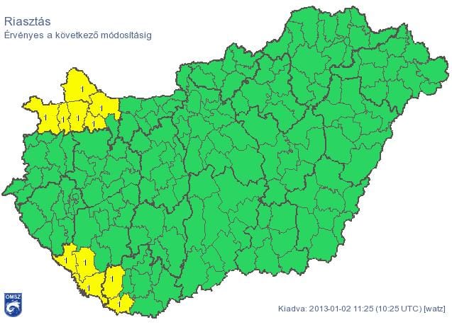 Riasztást adtak ki több térségre - térkép