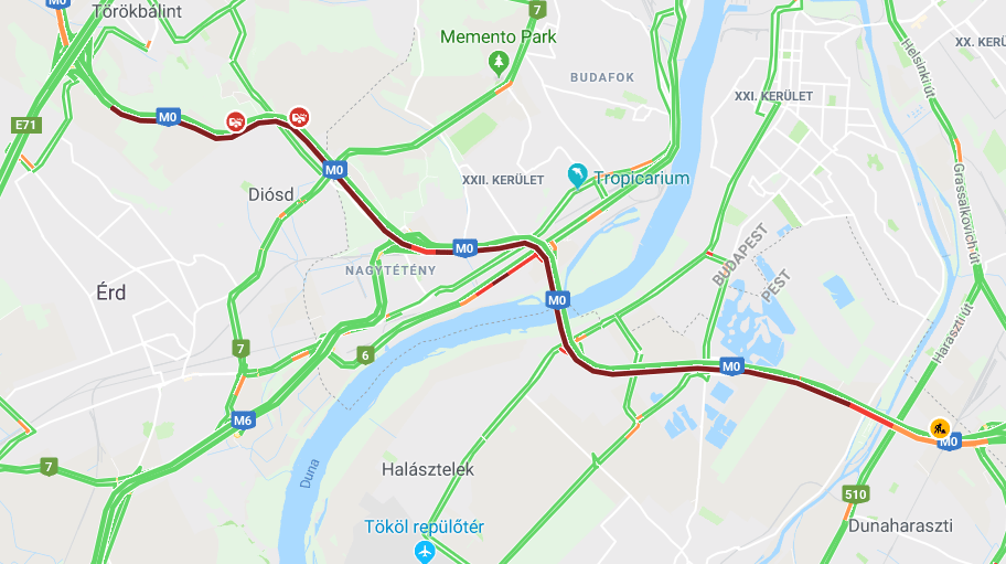 Óriási a dugó az M0-áson egy baleset miatt