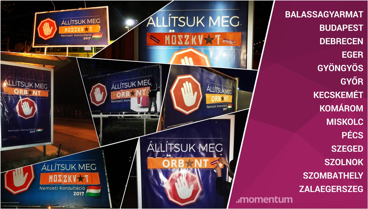 Tizennégy városban dolgozták meg a kormányzati plakátokat a momentumosok – fotók