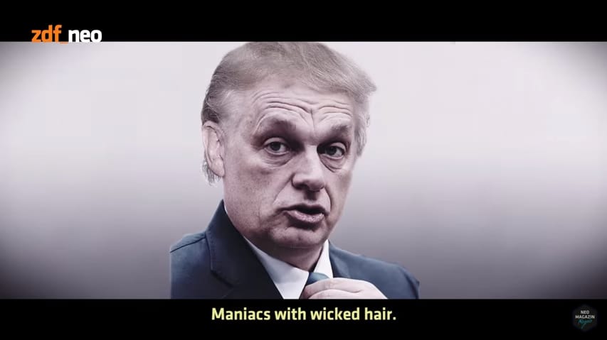 Berakták a főgonoszok közé a német köztévében a Trump-fejű Orbánt – videó
