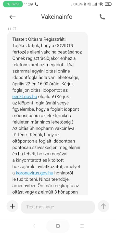Már érkeznek az SMS-ek az internetes oltásfoglalásról