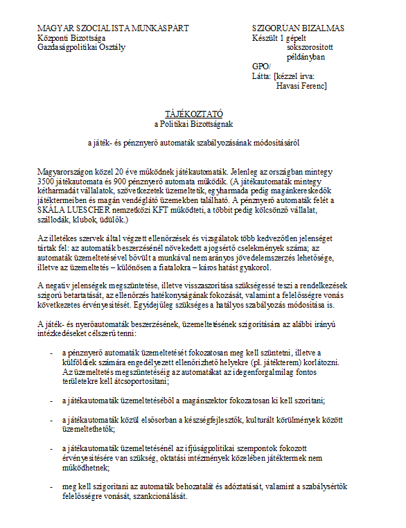 Megszereztük a játékautomatákról szóló kormány-előterjesztést!
