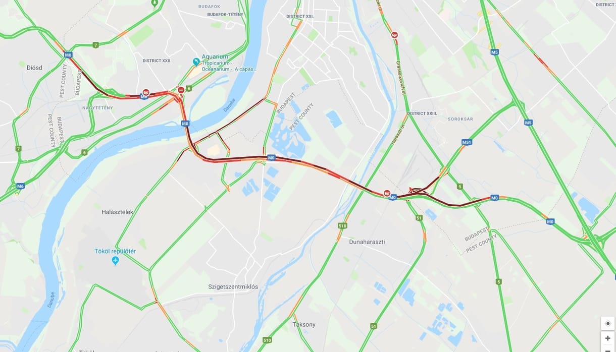 Az M0-ásnál Dunaharasztinál 50 perccel is megnőhet a menetidő