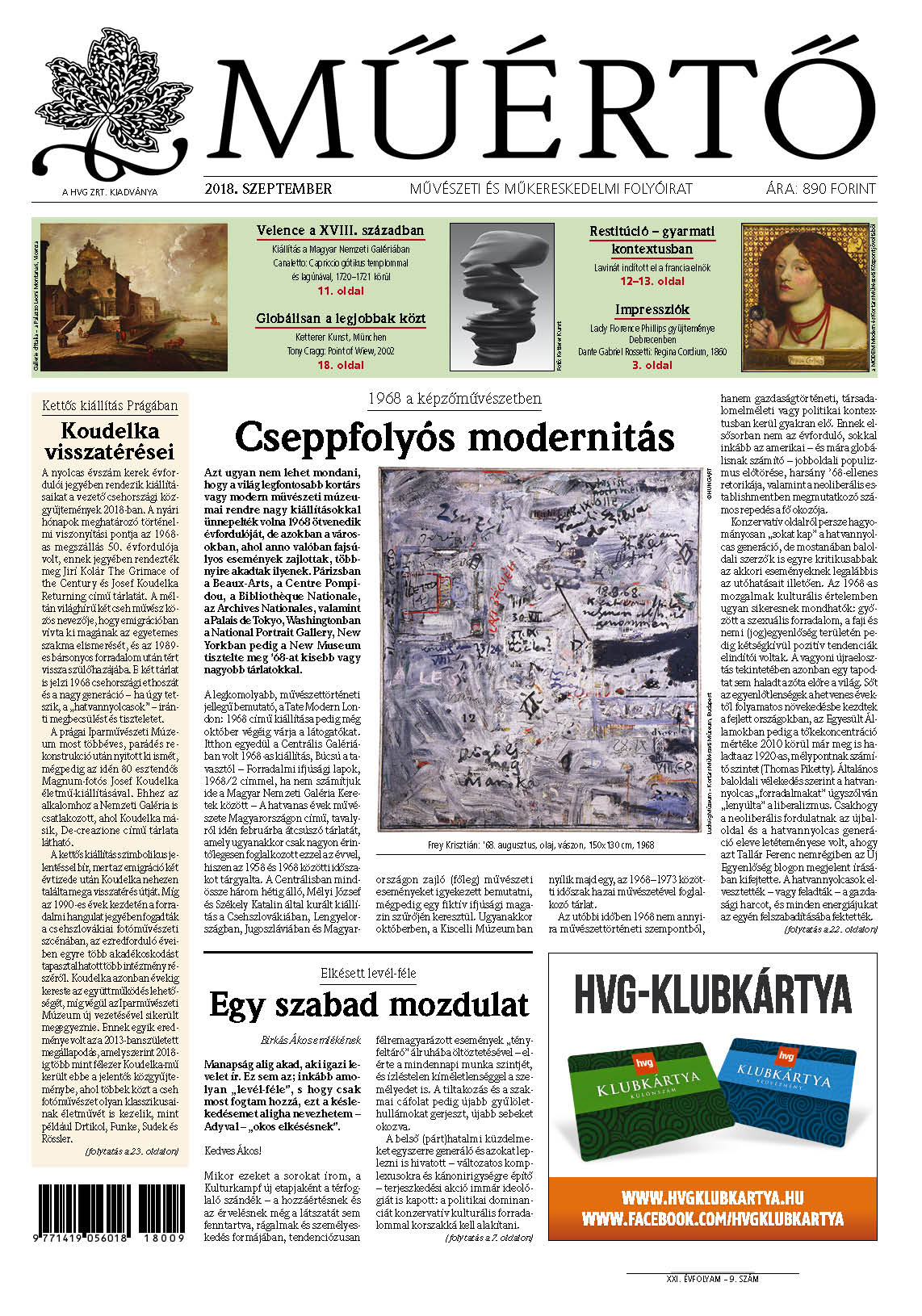 Megjelent a Műértő 2018 szeptemberi lapszáma