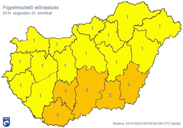 Országos figyelmeztetést adtak ki az eső miatt - térkép