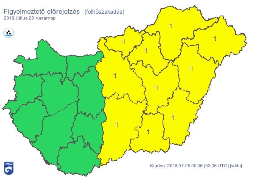 Országszerte felhőszakadásra és hőségre figyelmeztetnek