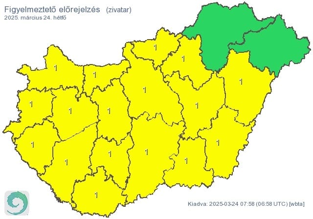 Zivatarokra figyelmeztet a HungaroMet: akár jégeső is jöhet hétfőn