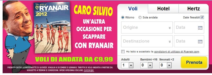A Ryanair 10 eurós jegyet ajánl Berlusconinak a távozáshoz