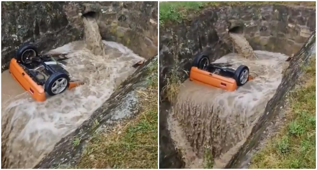 A megáradt csatornába zuhant egy autó az Ürömi útnál – videó