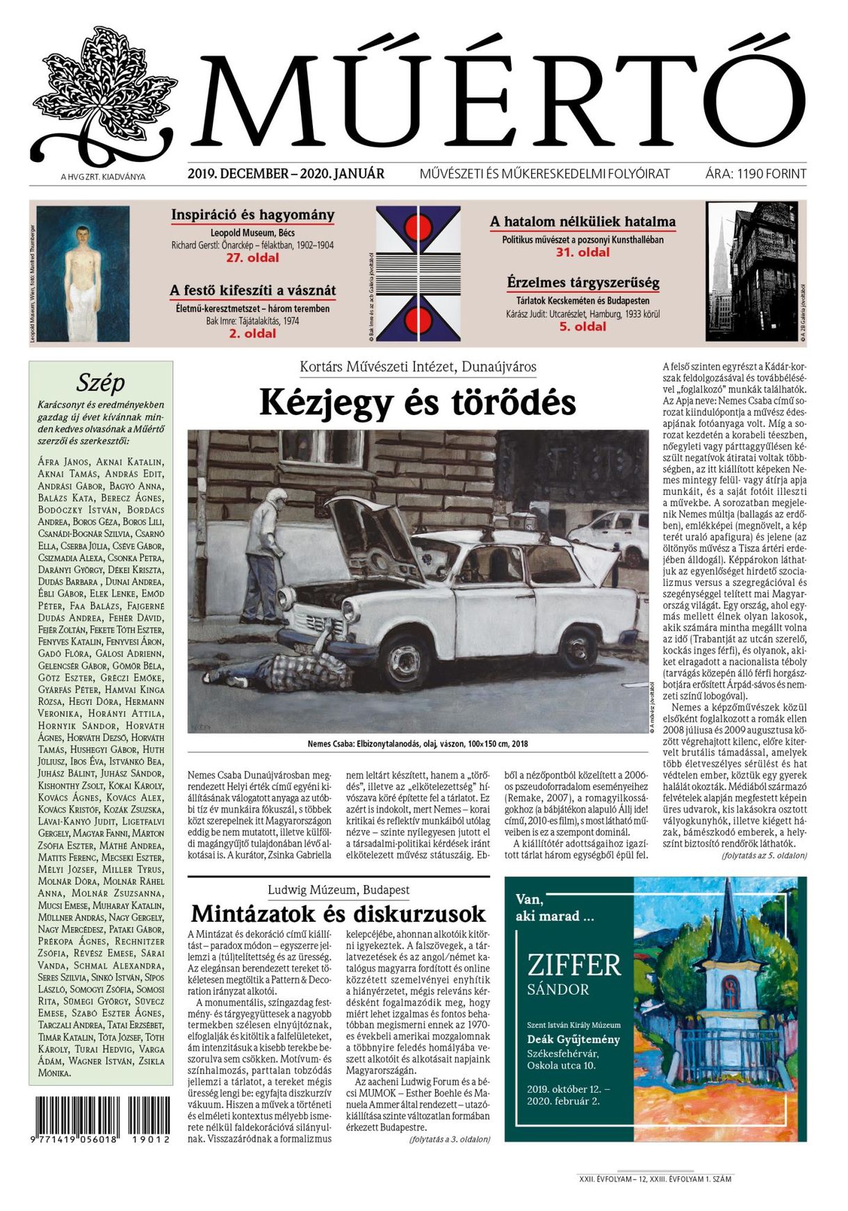 Megjelent a Műértő 2019 téli duplaszáma