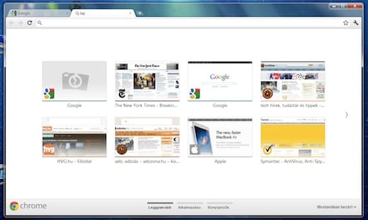 Új nyitólap a Chrome 15-ben