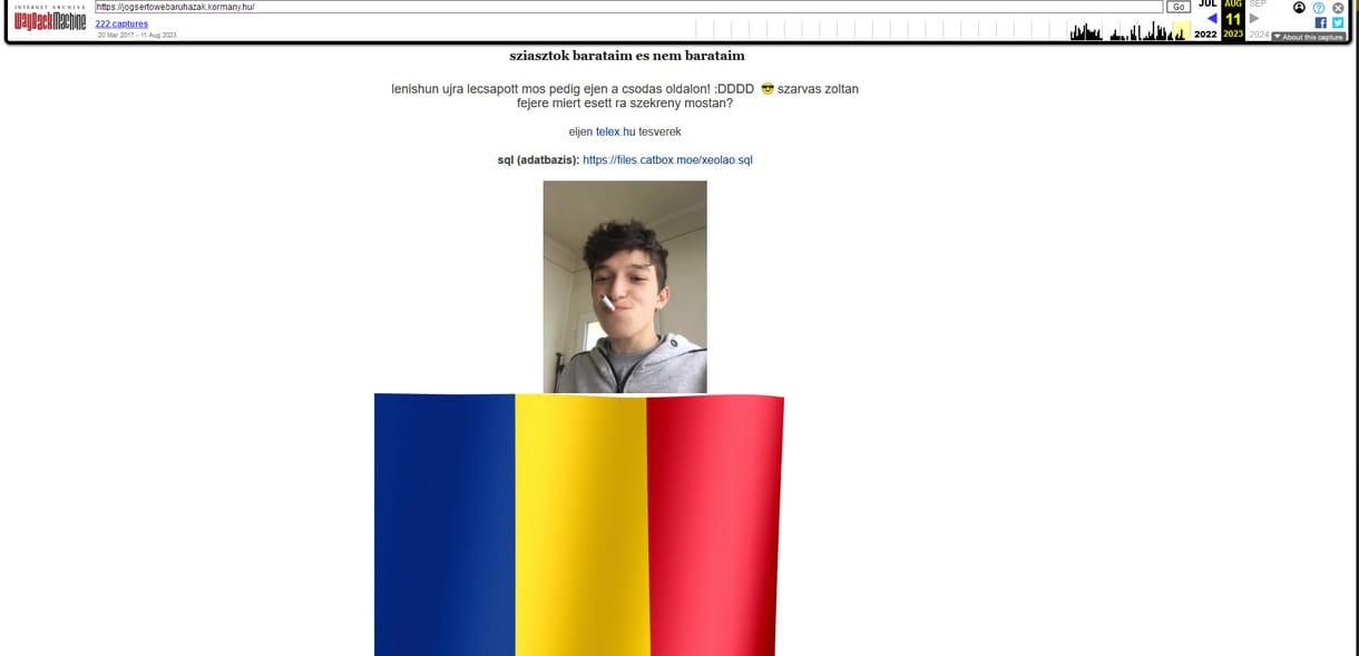 Román zászló lobogott egy feltört magyar kormányzati honlapon
