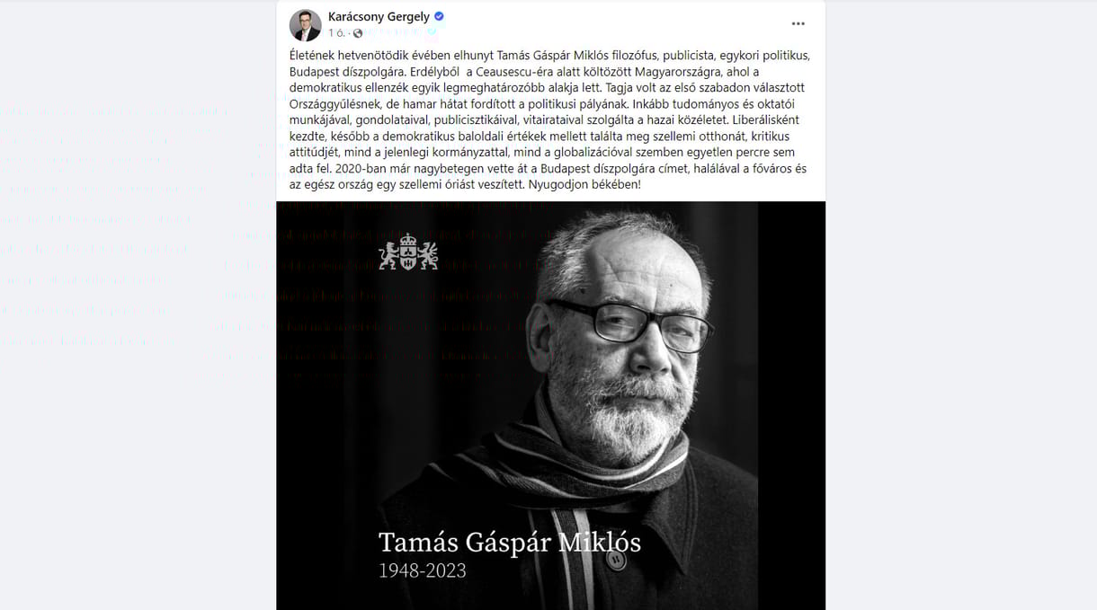 Karácsony Gergely TGM-ről: Az egész ország egy szellemi óriást veszített