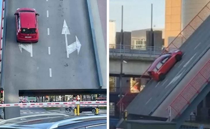 Videó: Felemeltek egy felvonóhidat, lezuhant a rajta álló autó
