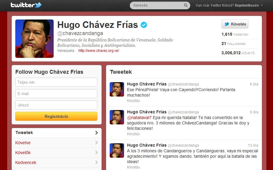 Mindenki Chávez Twitter-oldalát nézegeti