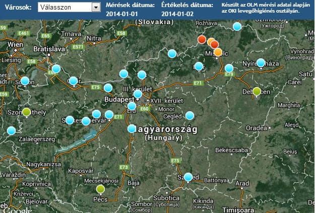 Térkép: Több városban veszélyes a levegő