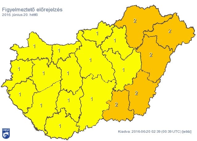 Figyelmeztetést adtak ki az egész ország területére
