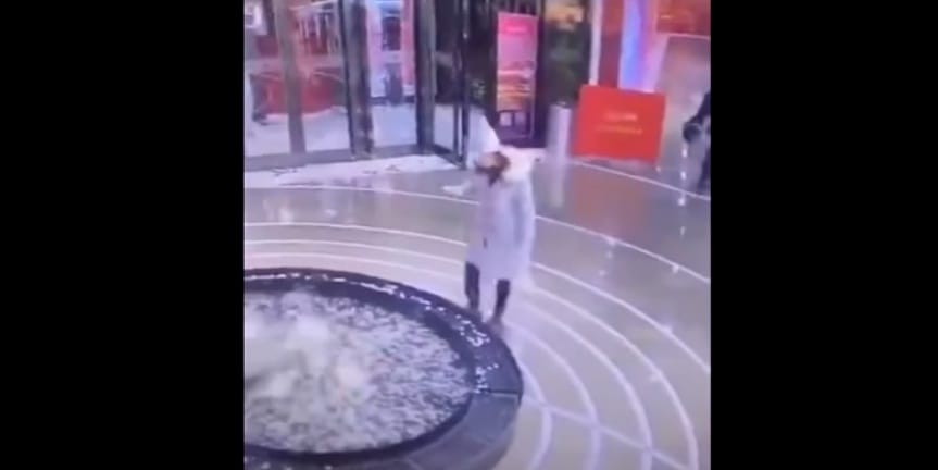Ész nélkül mobilozott, beleesett a szökőkútba - videó