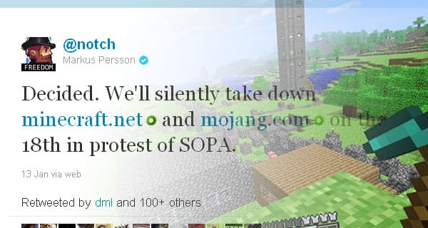 A Minecraft is tiltakozik a SOPA ellen