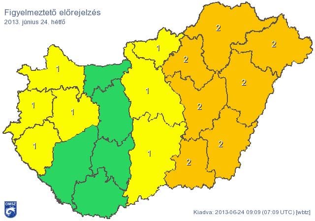 Jégeső, heves zivatar: figyelmeztetést adott ki az OMSZ