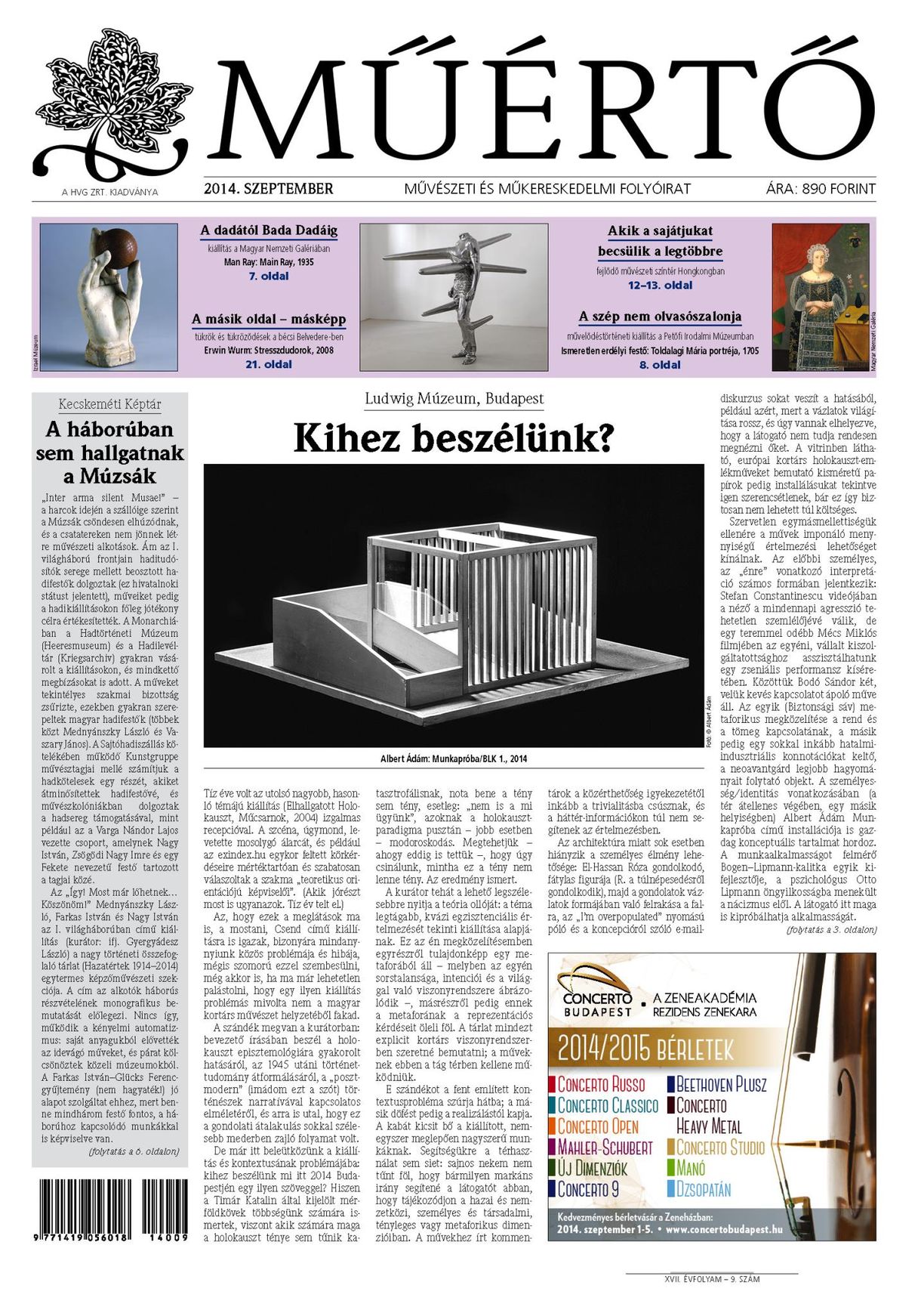 Megjelent a Műértő szeptemberi lapszáma