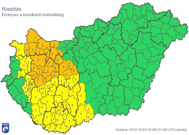 Narancs riasztást adtak ki több megyére - térkép