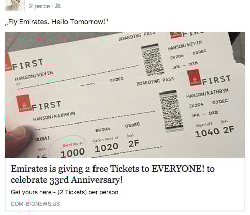Minden kattintónak 2 ingyen repülőjegyet ad a 33 éves Emirates? És ennek mégis hanyadjára dől be?