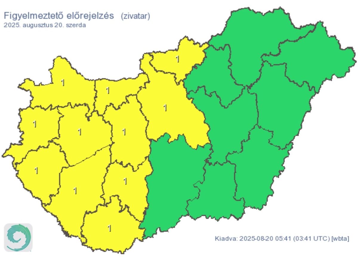 11 megyében, köztük Budapesten is zivatar miatt adtak ki figyelmeztetést