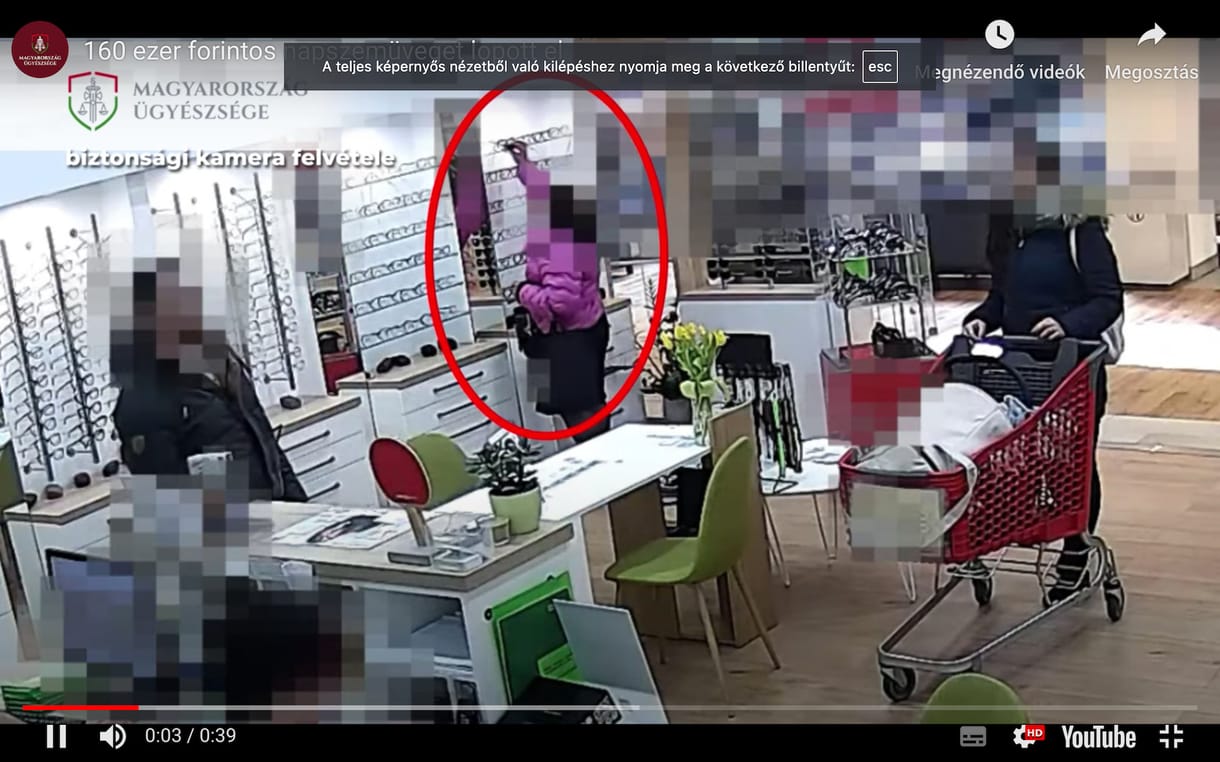 Ön kiszúrta? Így lopott el egy 160 ezer forintos napszemüveget Sopronban egy nő – videó