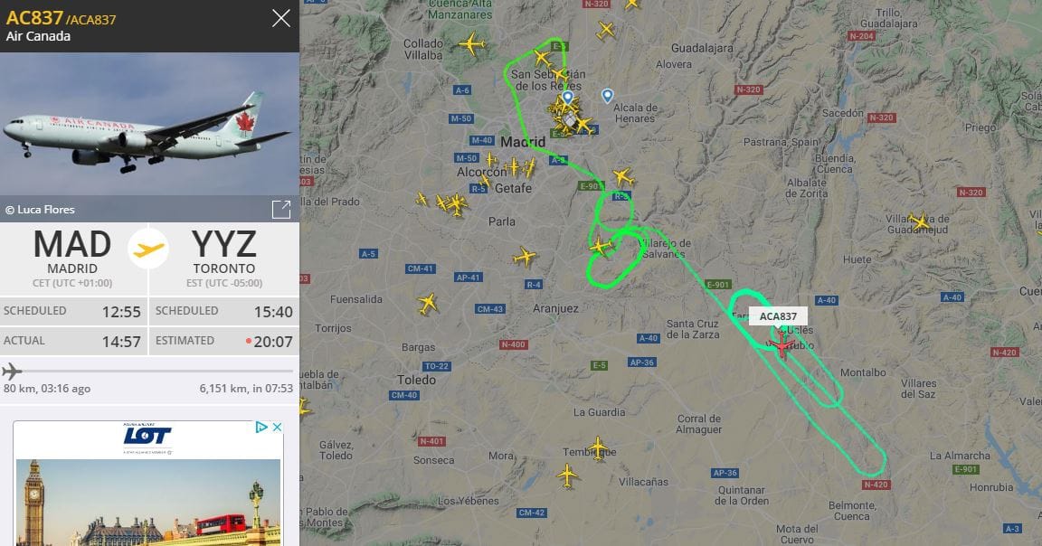 Többórás körözés után hajtott végre kényszerleszállást egy Boeing 767-es Madridban