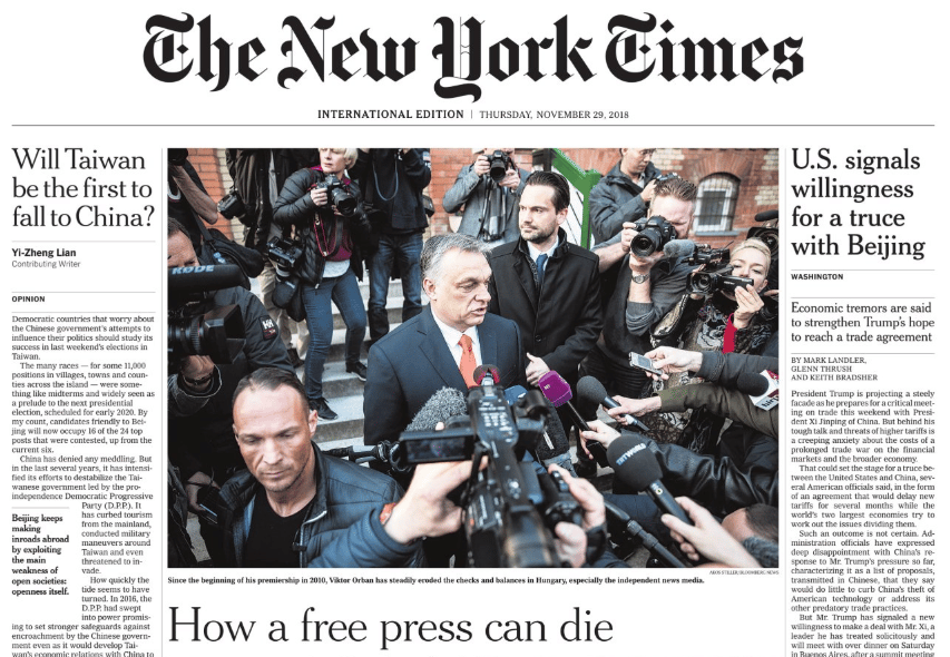 A New York Times címlapon hirdeti, hogyan ölték meg az Origót