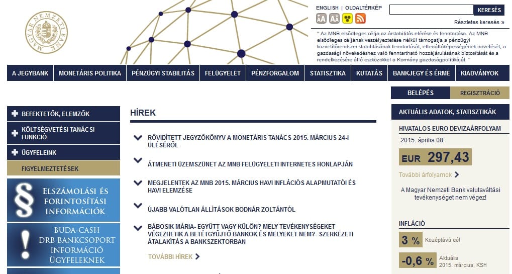 Leállt délután az MNB felügyeleti és közzétételi honlapja