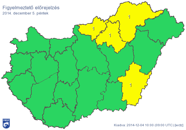 Térkép: Figyelmeztetést adtak ki 4 megyére, de 10 fok is lehet ma